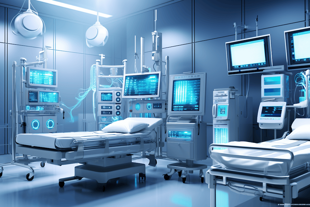 Intensive care unit with a Patient Data Management System (PDMS) (symbolic image)