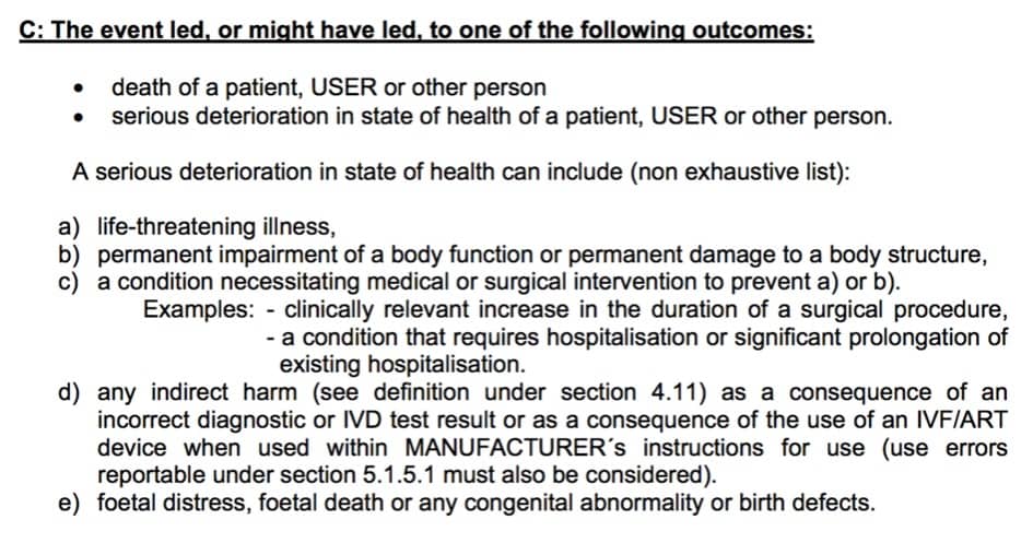 MEDDEV 2.12 defines severity of harm: “Serious Deterioration”